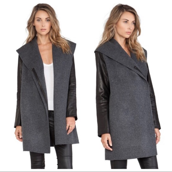 Vince Jackets & Blazers - Vince Leather Sleeve Shawl-Collar Coat Size M